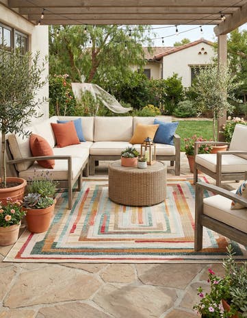 Multi Beige Easy-Clean Casablanca Indoor / Outdoor Square Rug