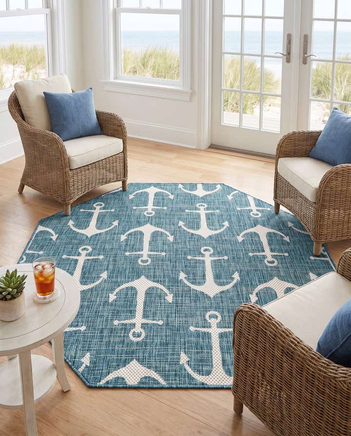 5' 3 x 5' 3 Easy-Clean Coastal Indoor / Outdoor Octagon Rug