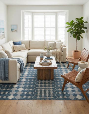 Blue Easy-Clean Lattice Indoor / Outdoor Square Rug