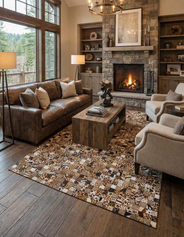 5' 1 x 8' 1 Cowhide Leather Rug