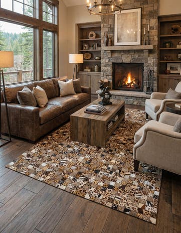 5' 1 x 8' 1 Cowhide Leather Rug