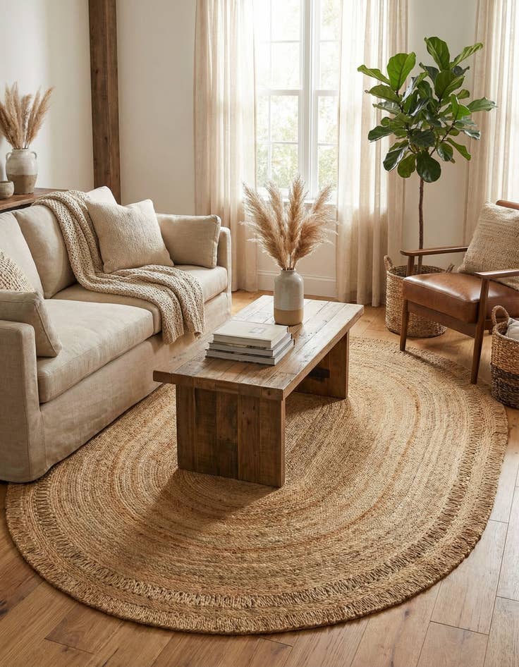 Detail image of 7' 10 x 10'  Hand Braided Jute Oval Rug