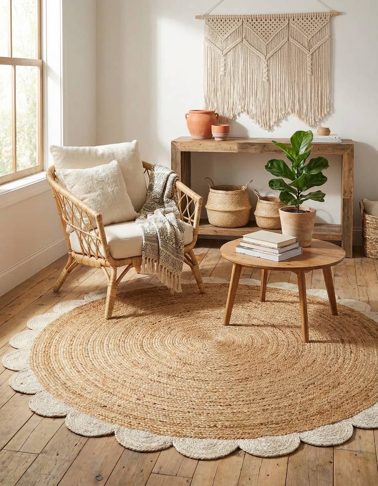 Detail image of 4' 1 x 4' 1  Hand Scallop Braided Jute Round Rug