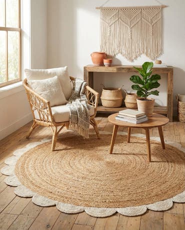  4' 1 x 4' 1  Hand Scallop Braided Jute Round Rug