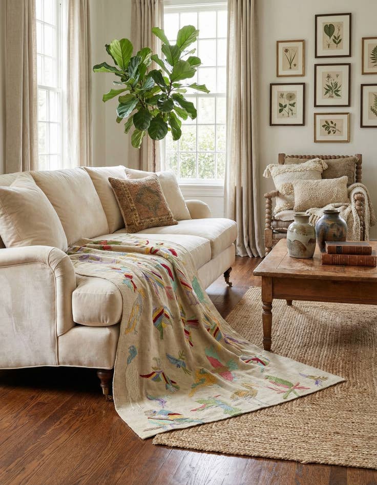 Detail image of 4' 2 x 5' 8  Hand Woven Kilim Suzani Wool Rug