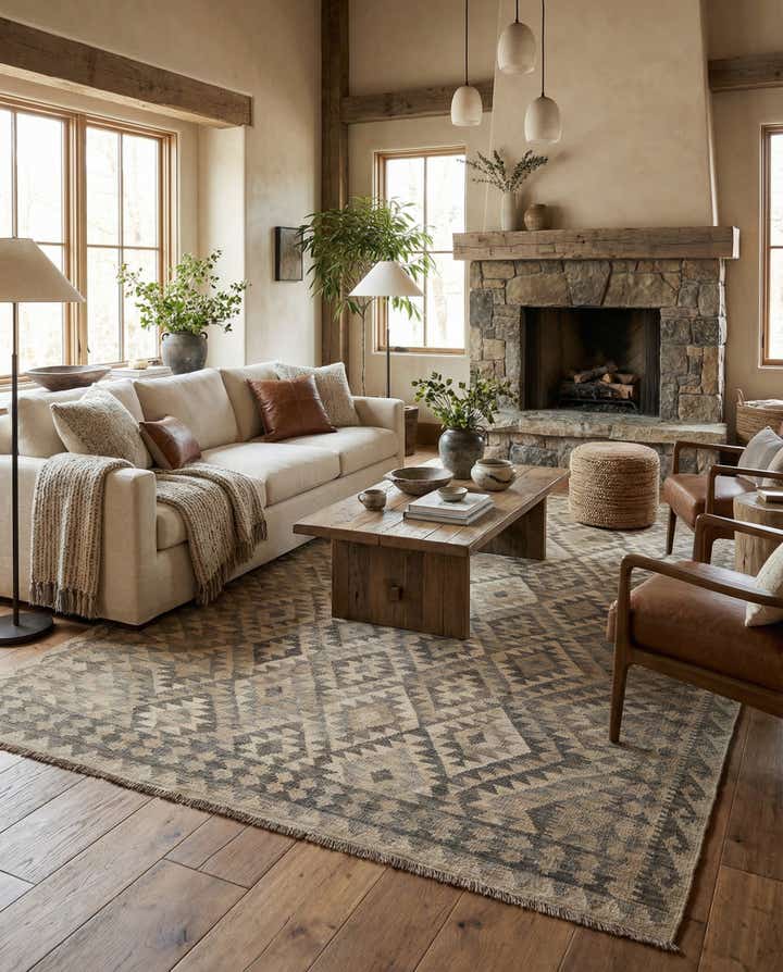 6' 6 x 9' 5 Hand Woven Kilim Maymana Wool Rug