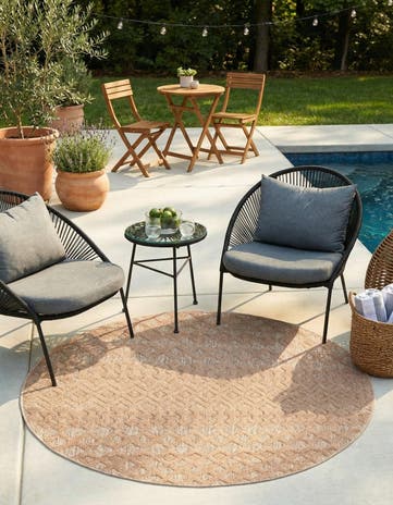 7' x 7' Easy-Clean Trellis Textured Indoor / Outdoor Round Rug