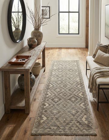 2' 11 x 9' 11 Hand Woven Kilim Maymana Wool Runner Rug