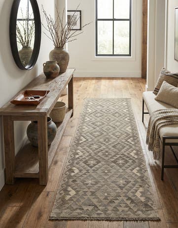 2' 11 x 9' 11 Hand Woven Kilim Maymana Wool Runner Rug