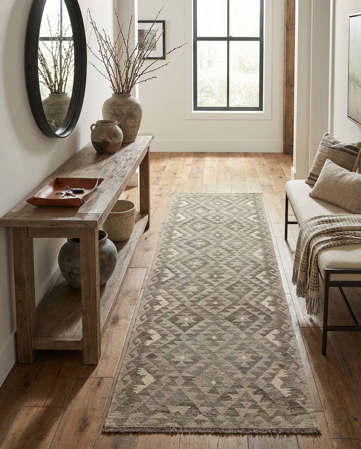 Detail image of 2' 11 x 9' 11 Hand Woven Kilim Maymana Wool Runner Rug