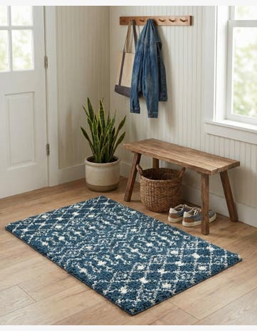 Navy Blue Moroccan Trellis Shag Rug