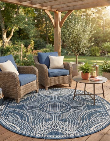 7' 10 x 7' 10 Easy-Clean Traditional Indoor / Outdoor Round Rug