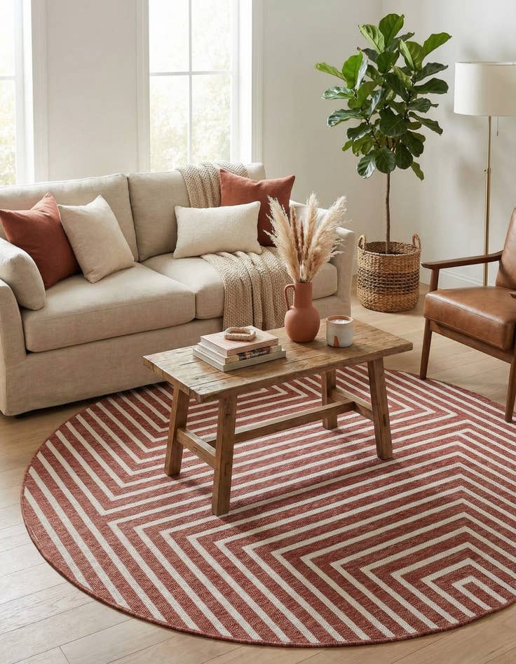 Detail image of 6' x 6' Easy-Clean Modern Indoor / Outdoor Round Rug