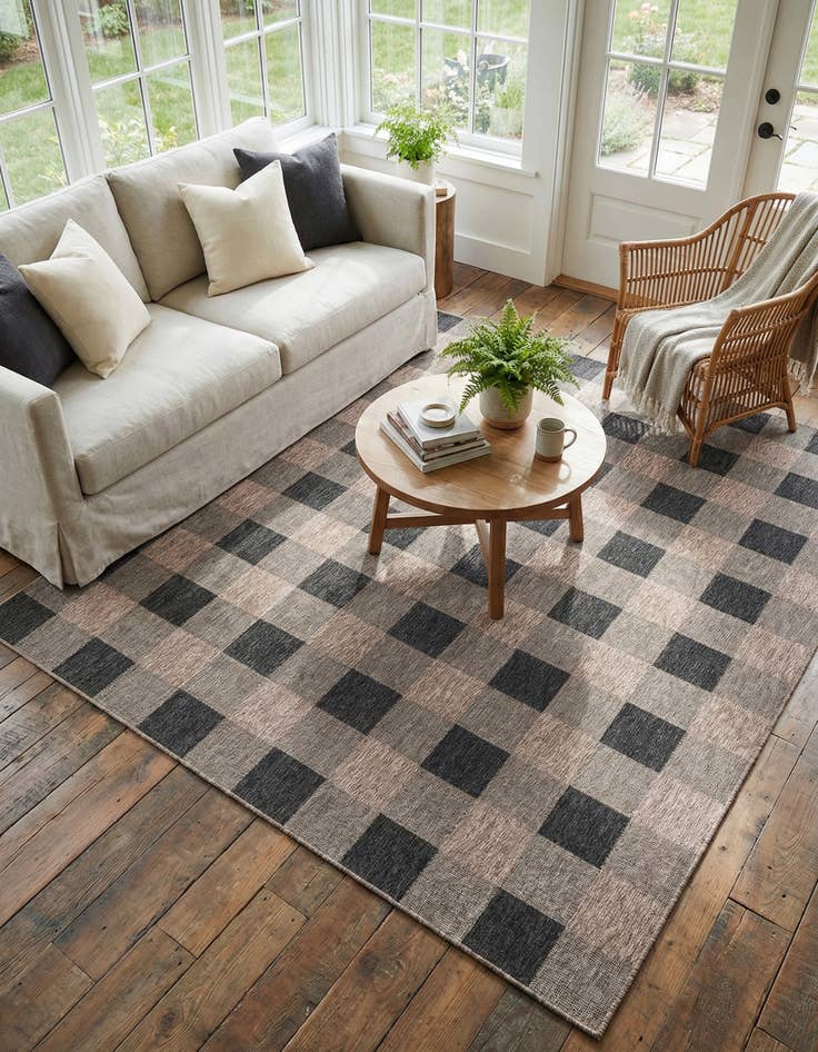 Detail image of 10' x 10'  Washable Checkered Indoor / Outdoor Square Rug