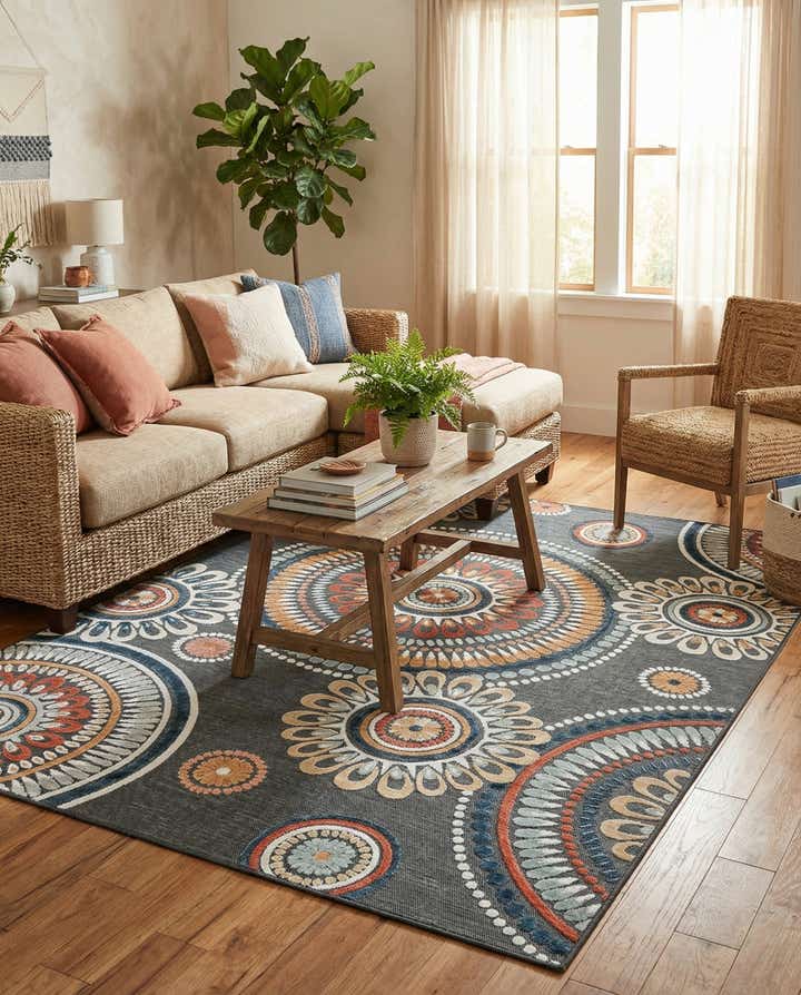 6' 4 x 9' Easy-Clean Botanical Indoor / Outdoor Rug