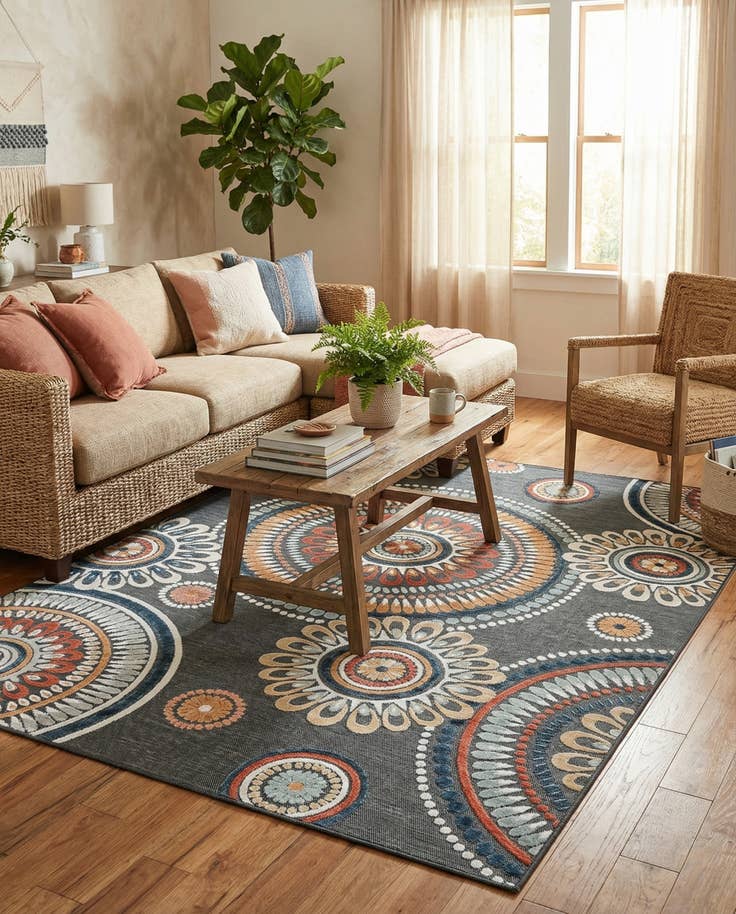 Detail image of 6' 4 x 9' Easy-Clean Botanical Indoor / Outdoor Rug