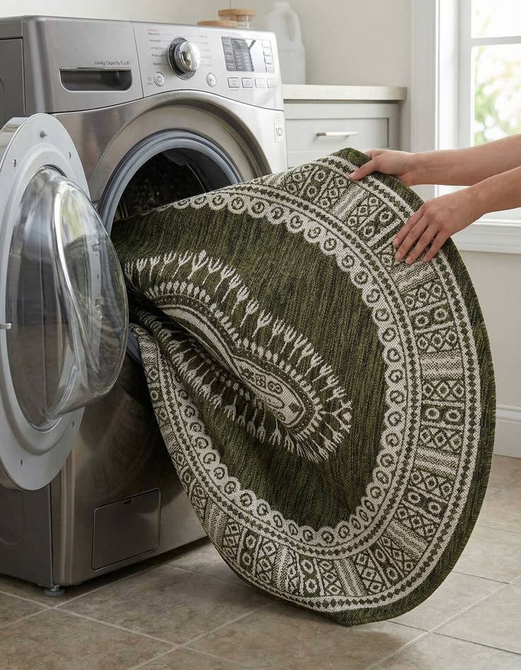 Detail image of  6' x 6'  Washable Traditional Indoor / Outdoor Round Rug