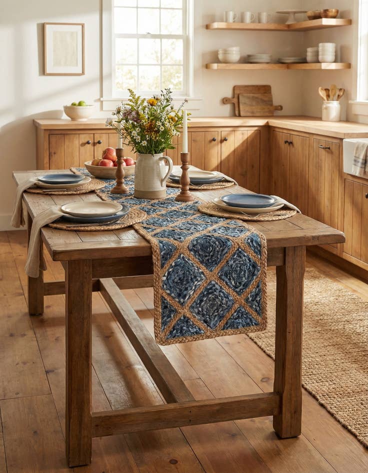 Detail image of 1' 2 x 5' 1  Hand Braided Jute Table Runner Rug