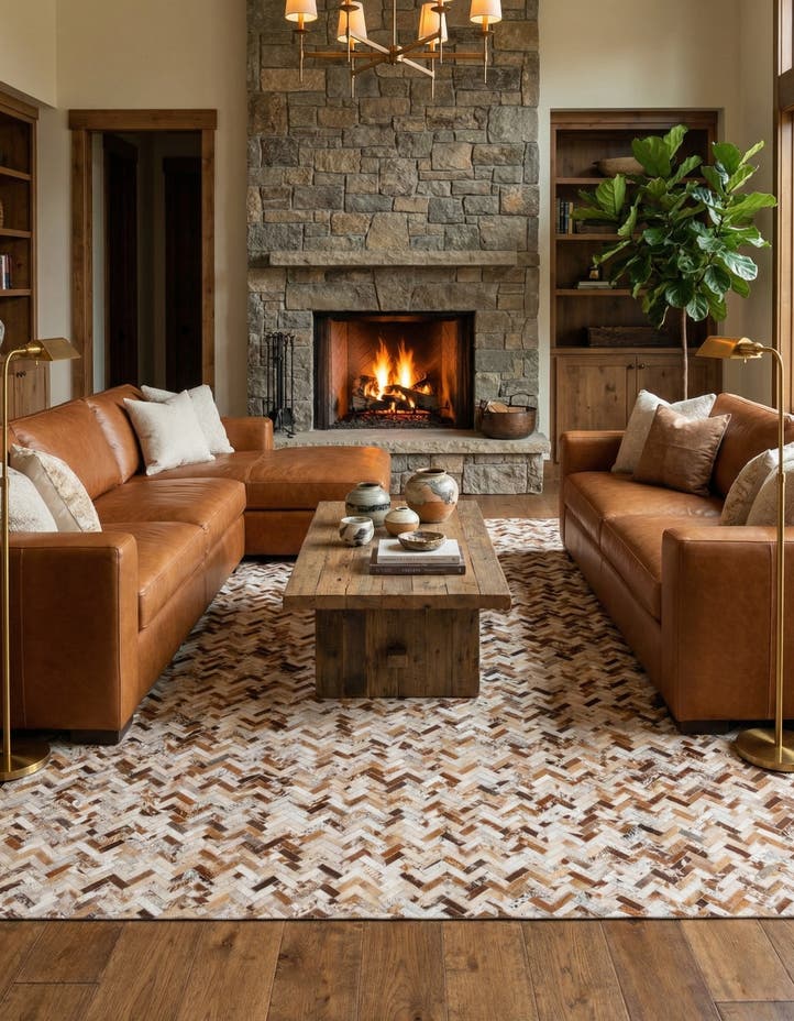 8' 1 x 10' Cowhide Leather Rug