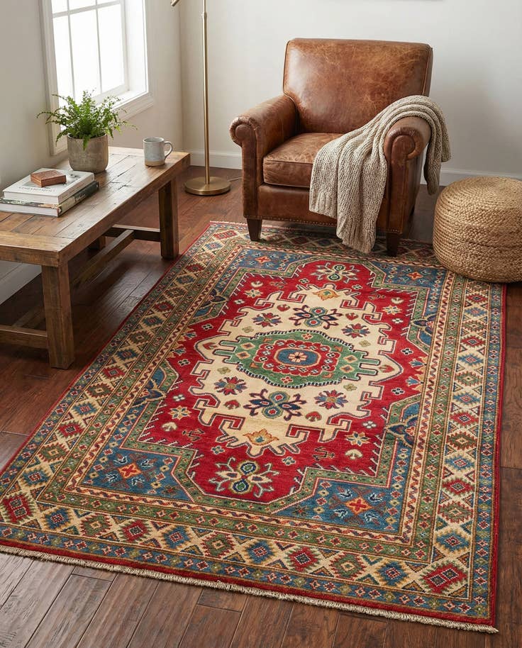 Detail image of 4' x 5' 8 Hand Knotted Kazak Rug