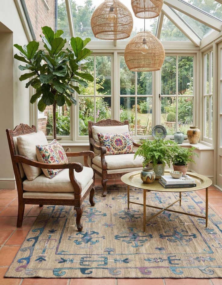 Detail image of 5' 9 x 7'  Hand Woven Kilim Suzani Wool Rug