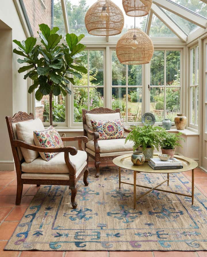 5' 9 x 7' Hand Woven Kilim Suzani Wool Rug