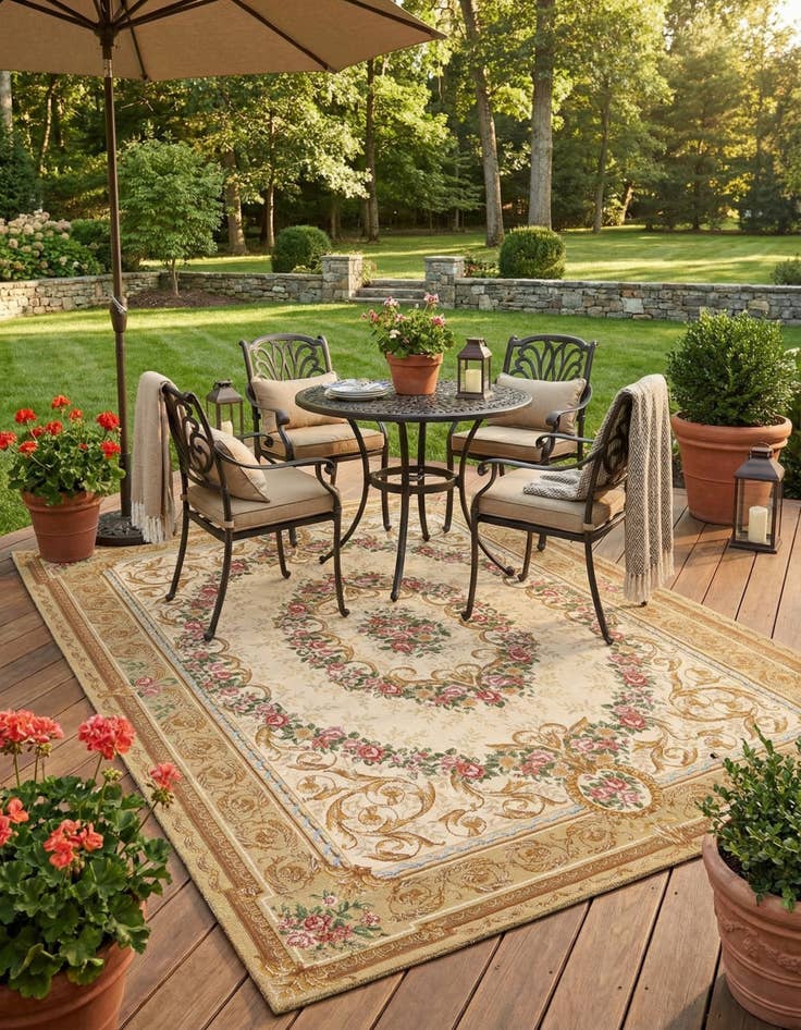 Detail image of 7' 10 x 10'  Washable Traditional Indoor / Outdoor Rug