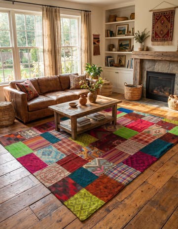 6' 6 x 9' 10 Hand Woven Kilim Patchwork Wool Rug