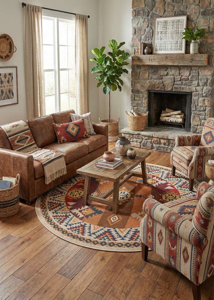 7' 10 x 7' 10 Easy-Clean Baja Indoor / Outdoor Round Rug