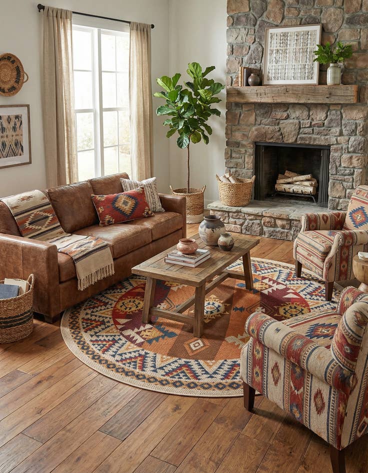 Detail image of  7' 10 x 7' 10  Washable Baja Indoor / Outdoor Round Rug