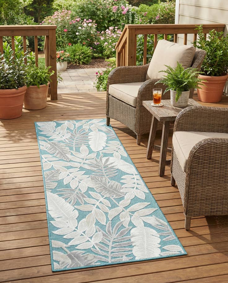 Detail image of 2' 2 x 6' Easy-Clean Botanical Indoor / Outdoor Runner Rug