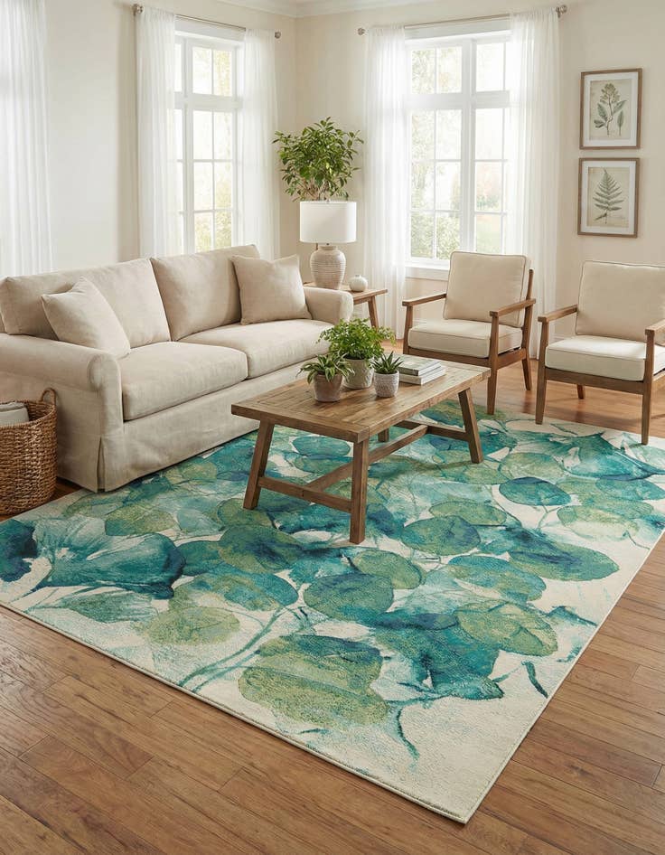 Detail image of  7' 10 x 11'  Washable Botanical Indoor / Outdoor Rug