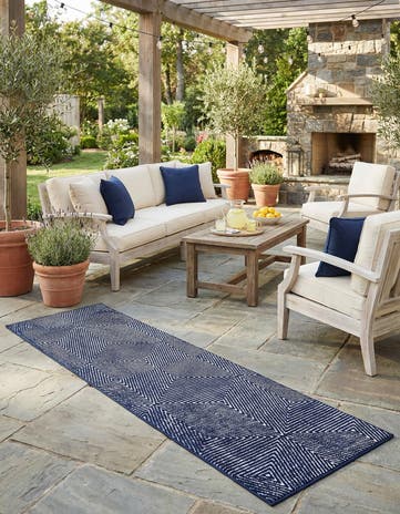 Navy Blue Easy-Clean Sabrina Soto Indoor / Outdoor Runner Rug