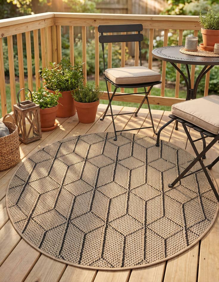 Detail image of  3' 1 x 3' 1  Washable Lattice Indoor / Outdoor Round Rug