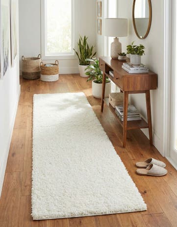 White Soft Solid Shag Runner Rug