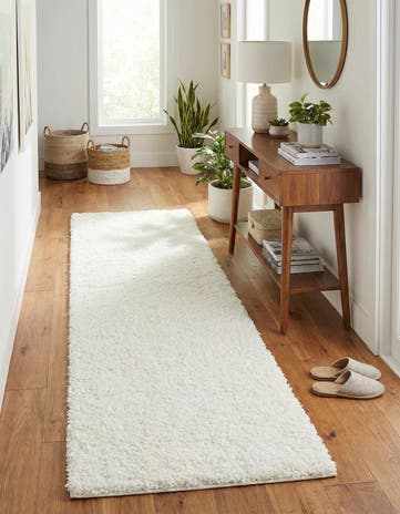 White Soft Solid Shag Runner Rug