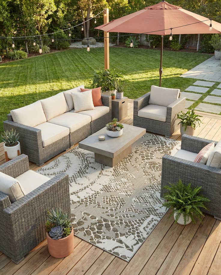 Detail image of 7' x 10' Easy-Clean Modern Indoor / Outdoor Rug