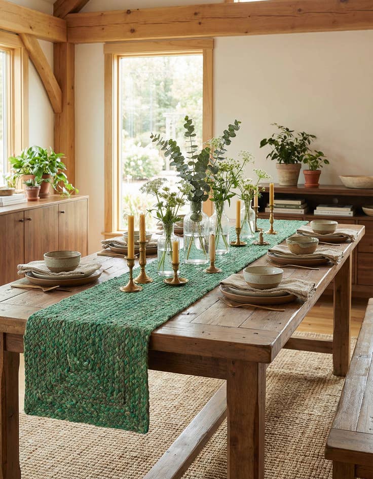 Detail image of  1' 2 x 10'  Hand Braided Chindi Table Runner Rug