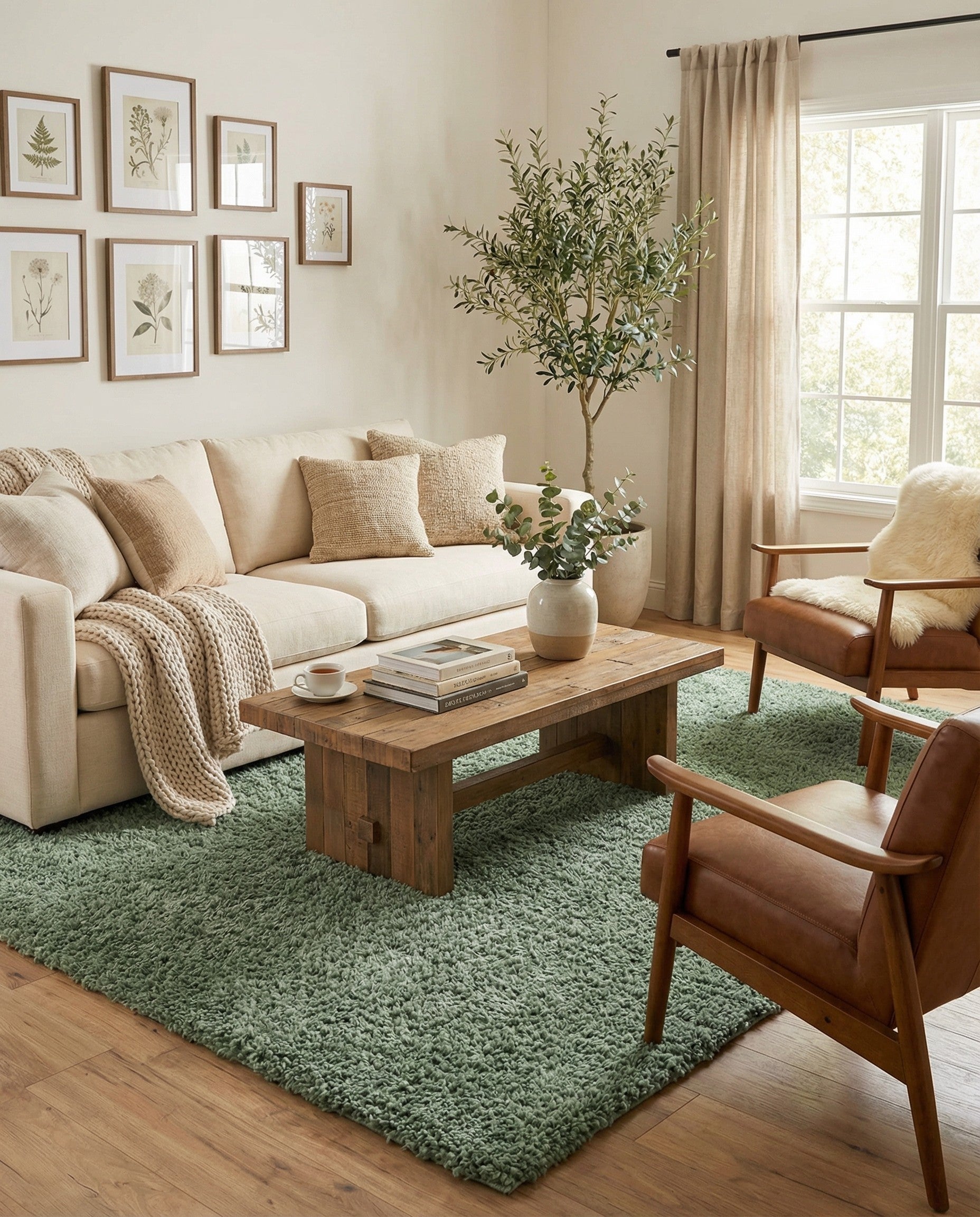 A soft, plush 10x14 rectangular shag rug in a solid green color, perfect for adding comfort to any indoor space.