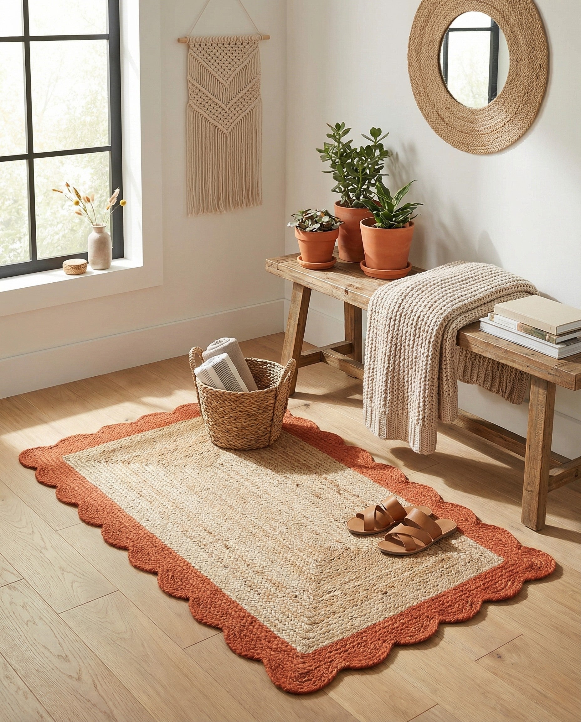  3' 1 x 5' 1  Hand Scallop Braided Jute Rug