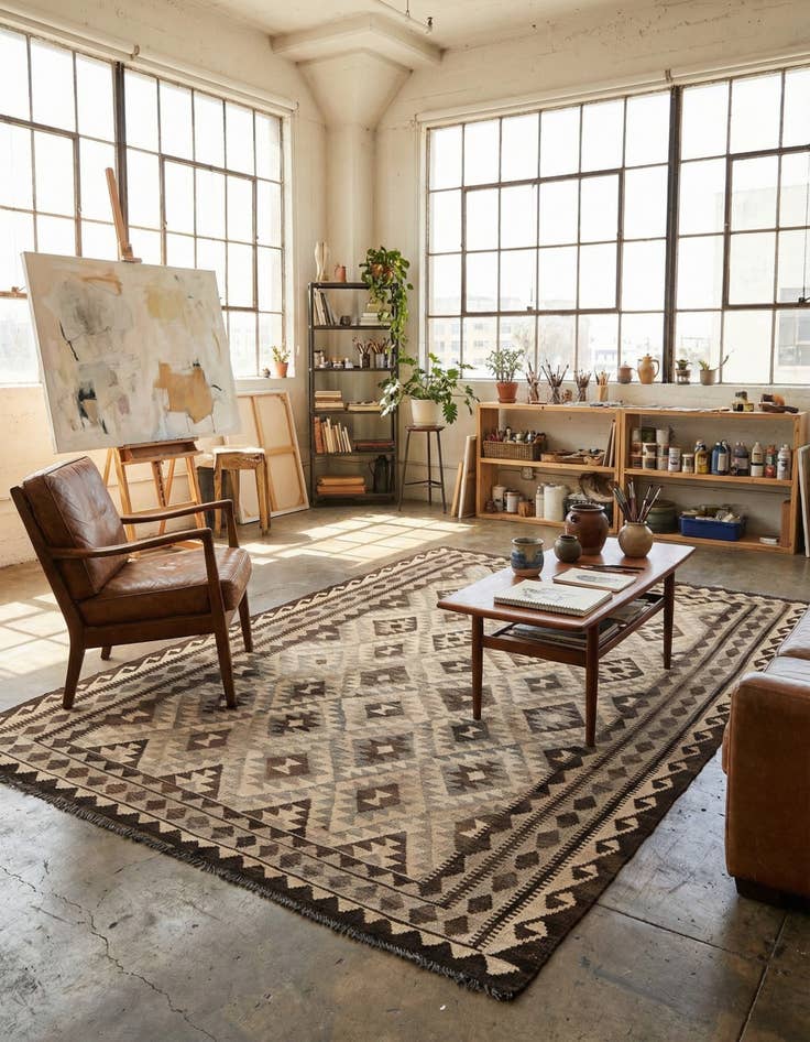 Detail image of 6' 3 x 9' 8 Hand Woven Kilim Maymana Wool Rug