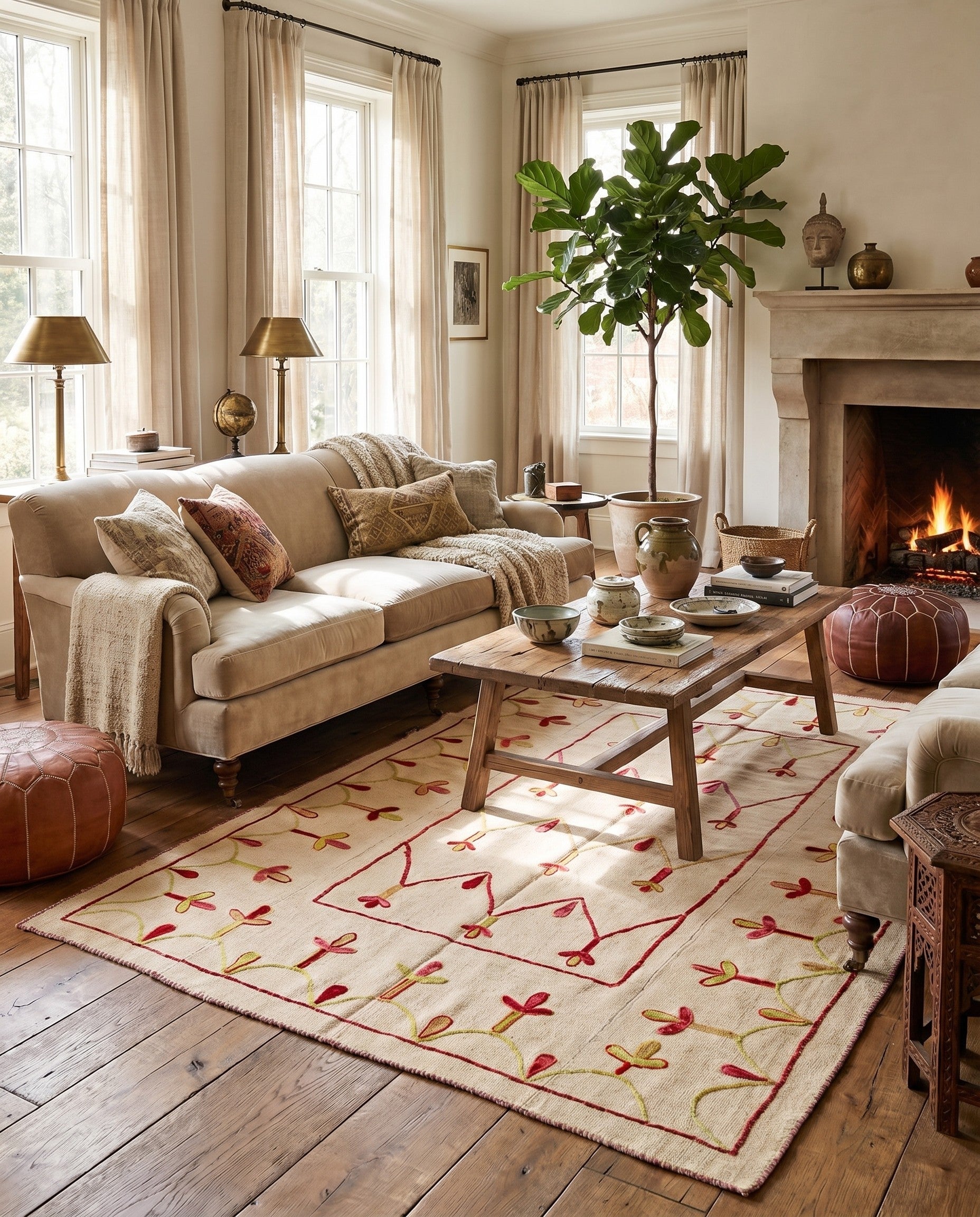 4' 9 x 6' 6 Hand Woven Kilim Suzani Wool Rug