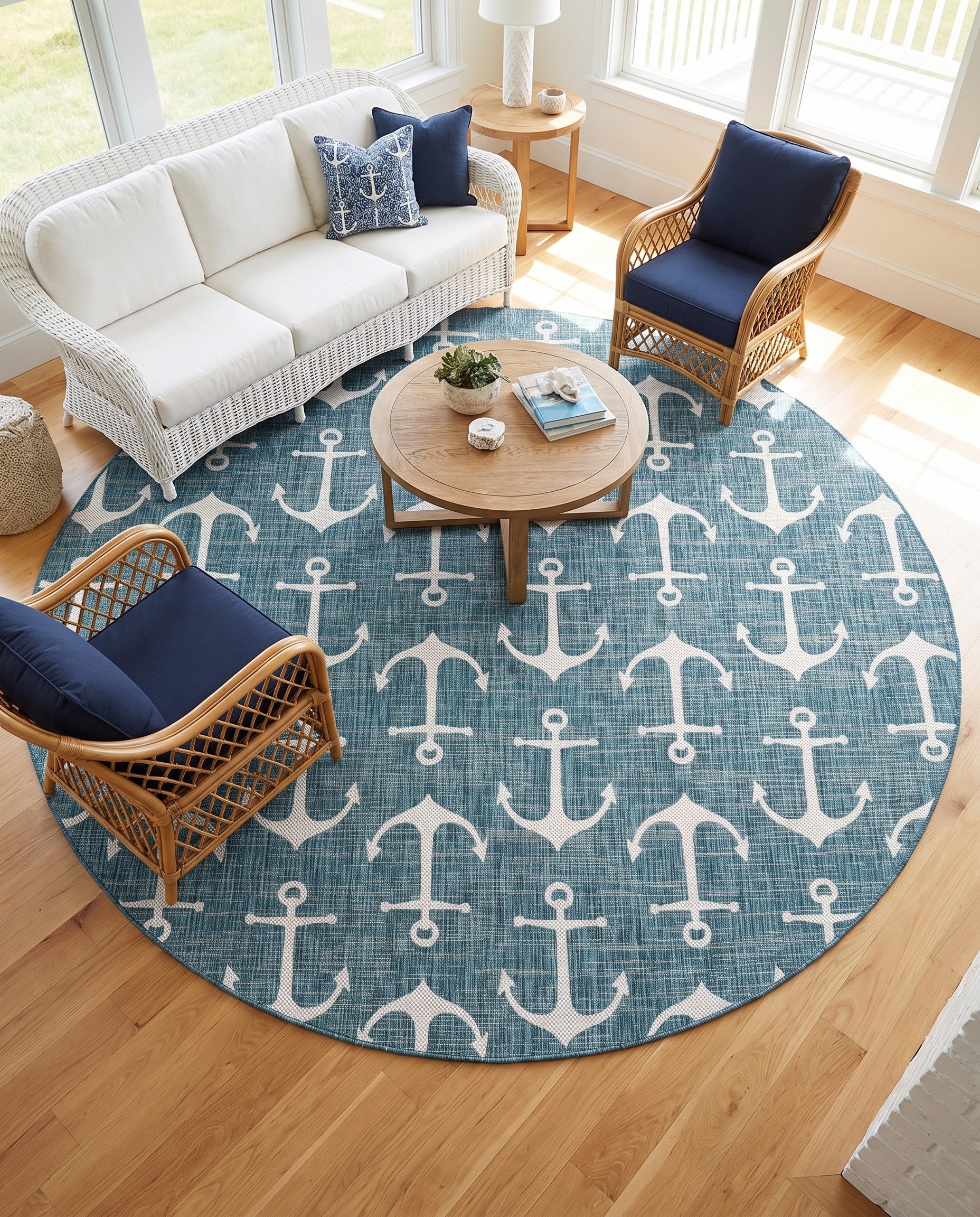 10' x 10' Easy-Clean Coastal Indoor / Outdoor Round Rug
