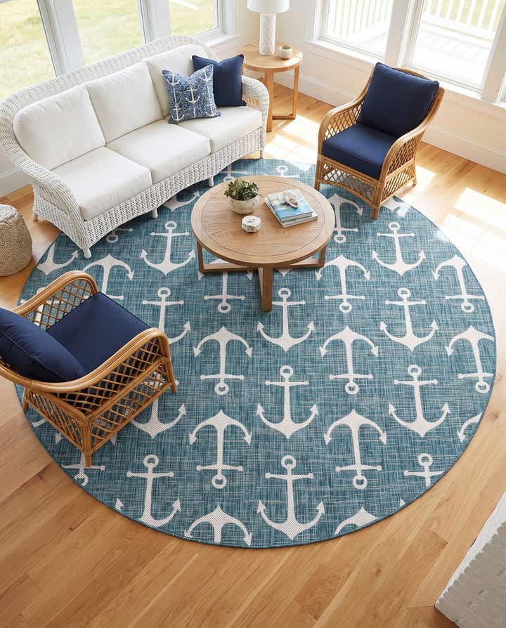 10' x 10' Easy-Clean Coastal Indoor / Outdoor Round Rug