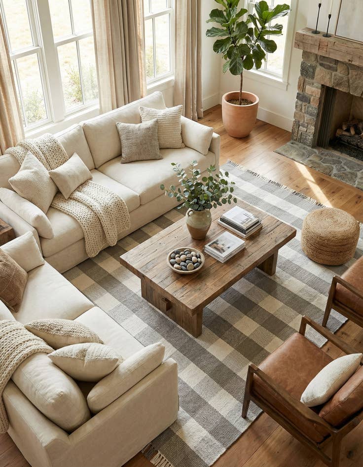 Detail image of 10' x 14' Easy-Clean Eco Plaid Washable Indoor / Outdoor Rug