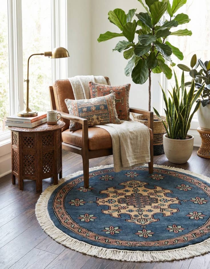 Detail image of  2' 7 x 2' 8  Hand Knotted Bokhara Oriental Round Rug