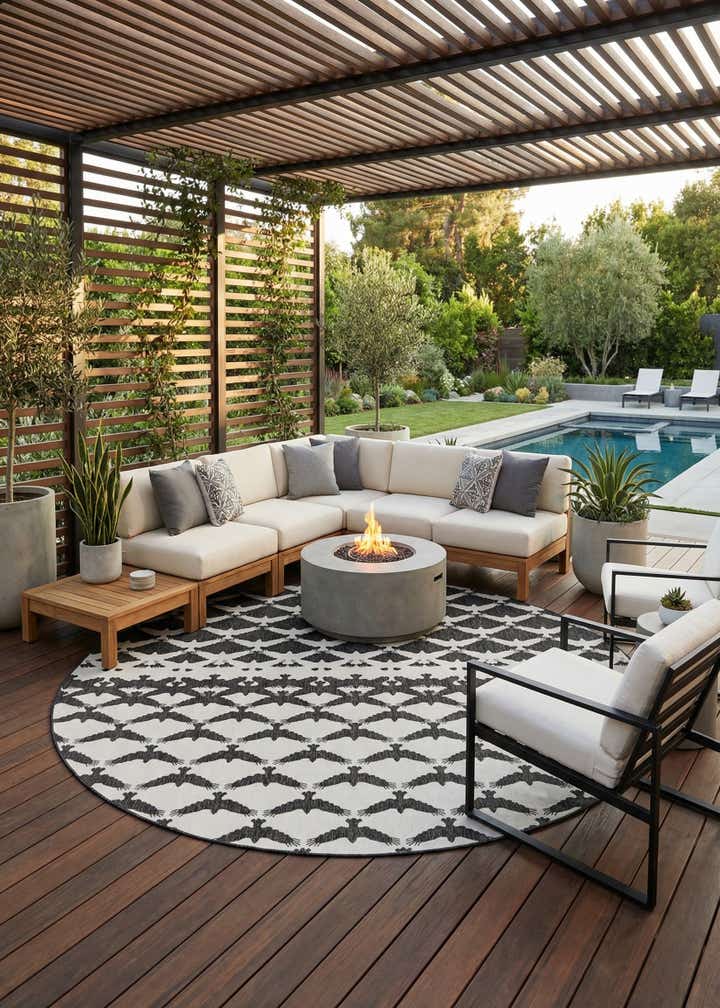 12' x 12' Easy-Clean Modern Indoor / Outdoor Round Rug