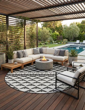 Black and White Easy-Clean Modern Indoor / Outdoor Round Rug