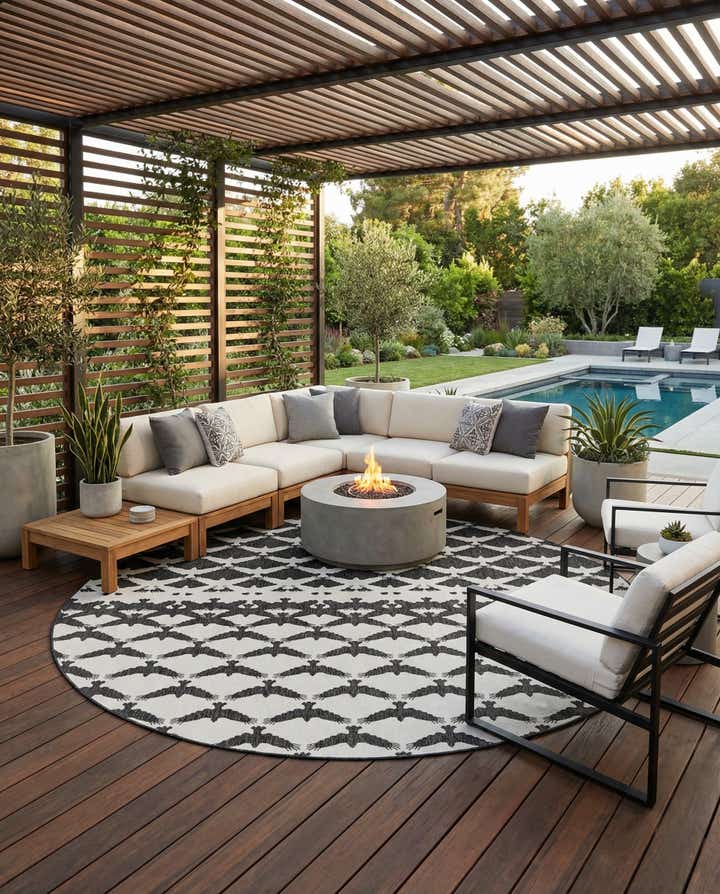 12' x 12' Easy-Clean Modern Indoor / Outdoor Round Rug