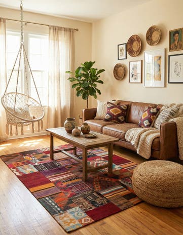 4' 2 x 6' Hand Woven Kilim Patchwork Wool Rug
